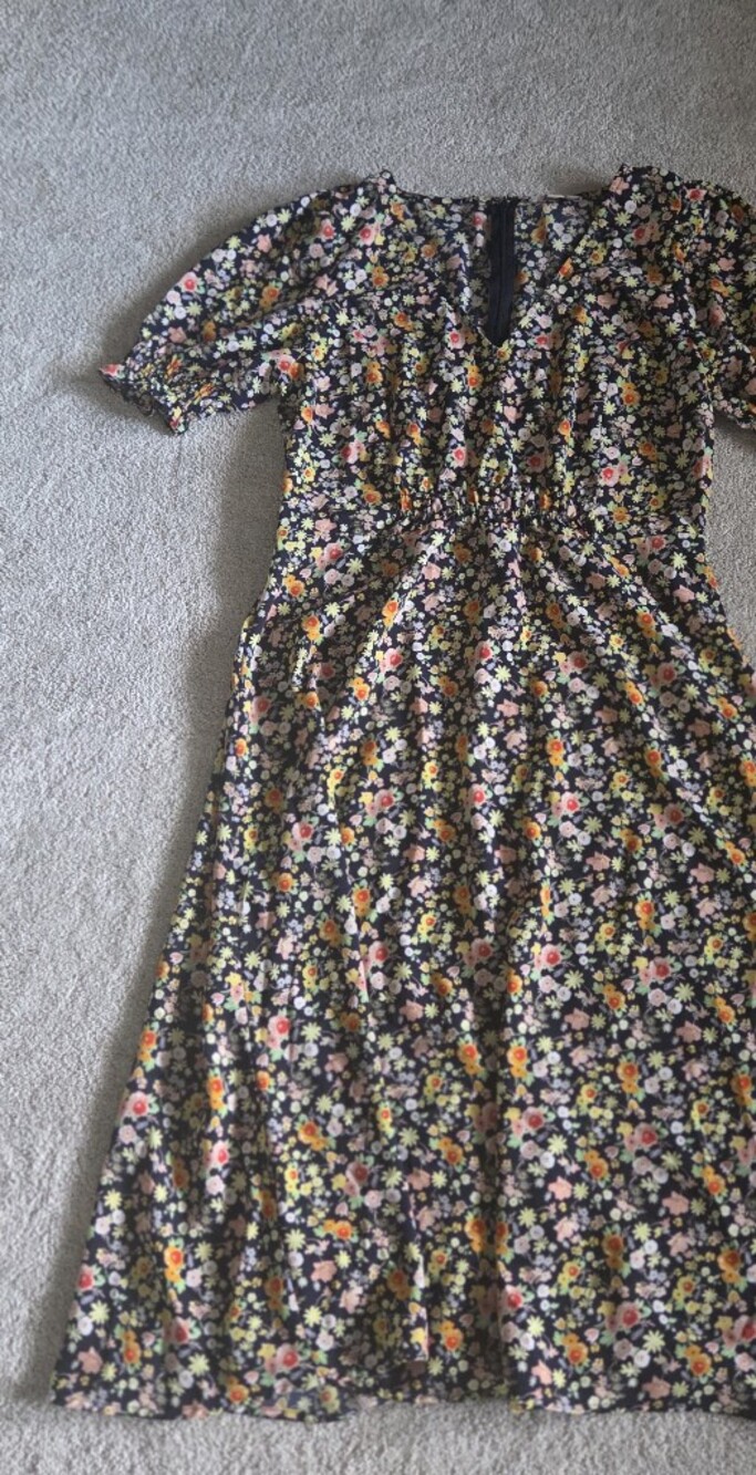 LOFT Black Floral Maxi Skirt with Pink & Yellow Blossoms
